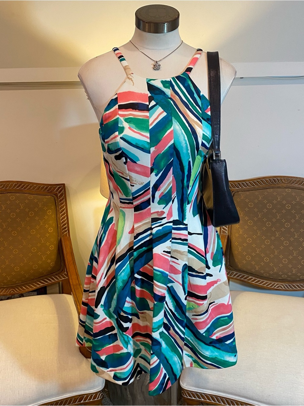 Vince Camuto Multicolor Strappy Fit-and-Flare Mini Dress, Size XS